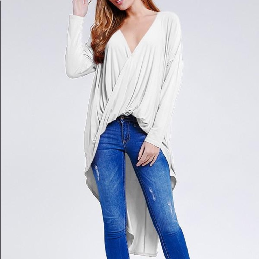 Cream high low cross top